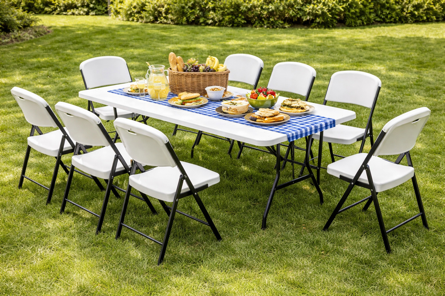 Folding Table 6ft Portable Heavy Duty Plastic Fold-in-Half Utility 6FT, White