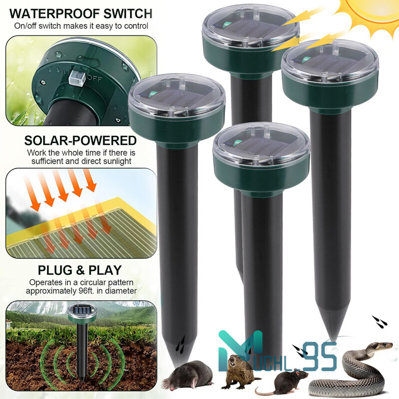 2/4 Packs Solar Power Ultrasonic Mice Gopher Mole Pest Snake Repellent Repeller
