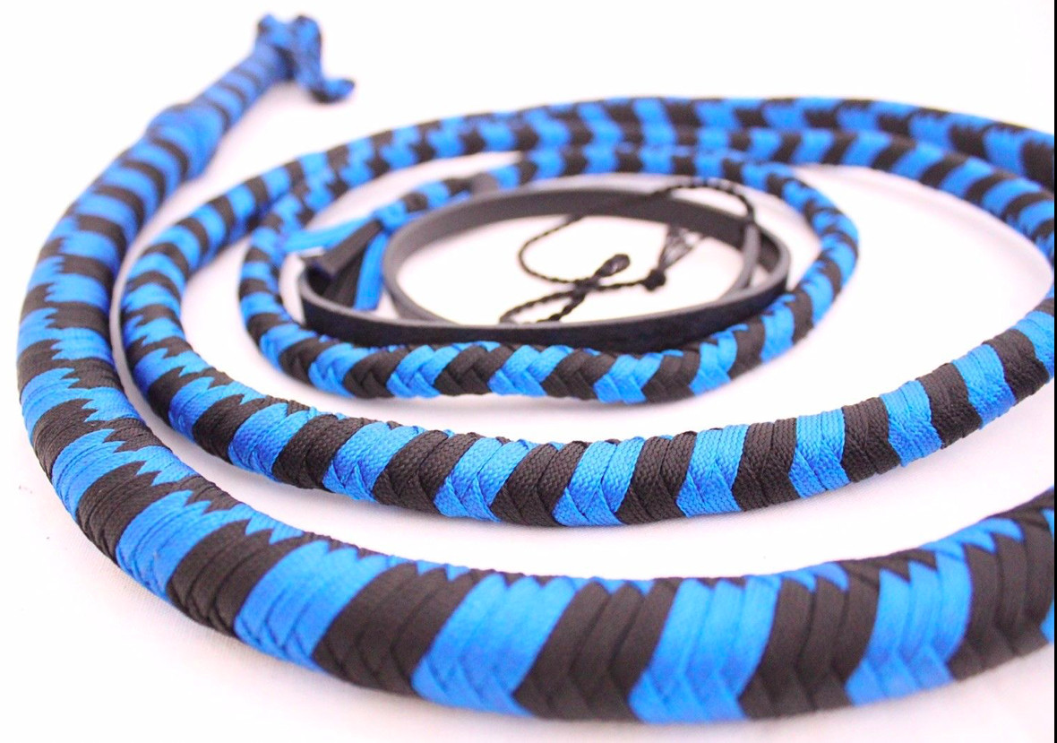 Bullwhip 8 Feet Long, shot Loaded 12 Plait Nylon Weaving Blue & black  Real Whip