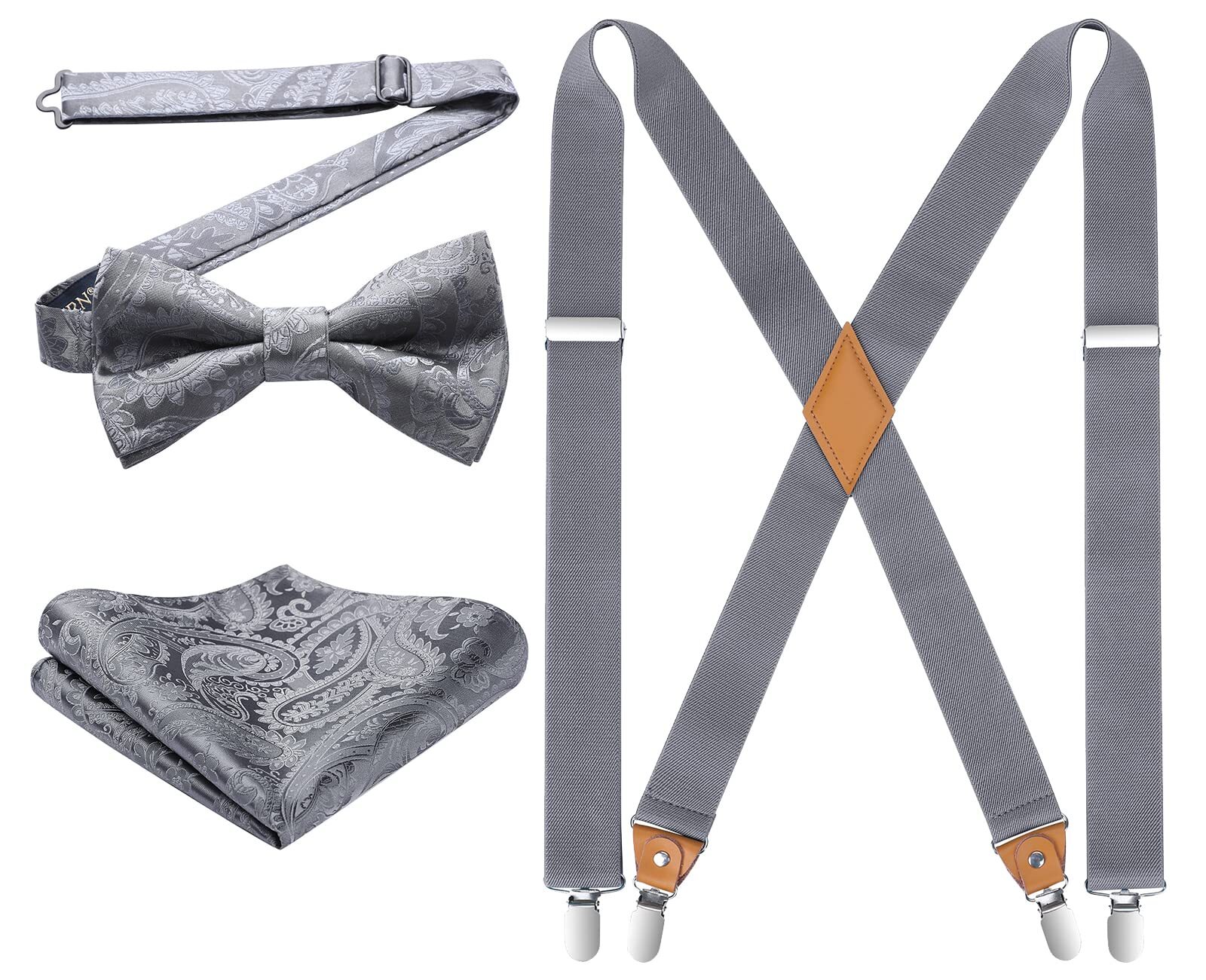 X-Back Suspender Bow Tie Set Men Elastic Adjustable Braces Wedding Tuxedo