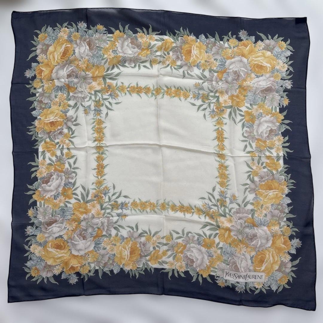 Yves Saint Laurent Silk Scarf Floral Print Fashion Accessory Excellent Quality