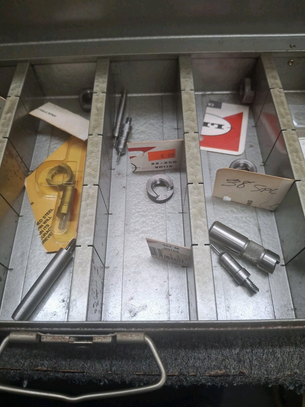Assorted Reloading Supplies In Segmented Steel Box