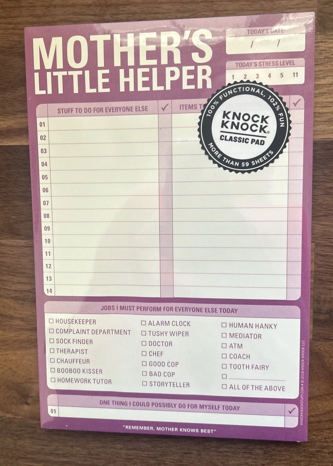 Knock Knock Mother’s Little Helper To-Do List Planner Note Pad 60 Sheets 6x9 new