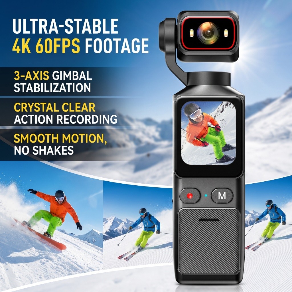 Vlogging Camera 180° Rotating Lens,Pocket Body Camera Audio & Video Recording
