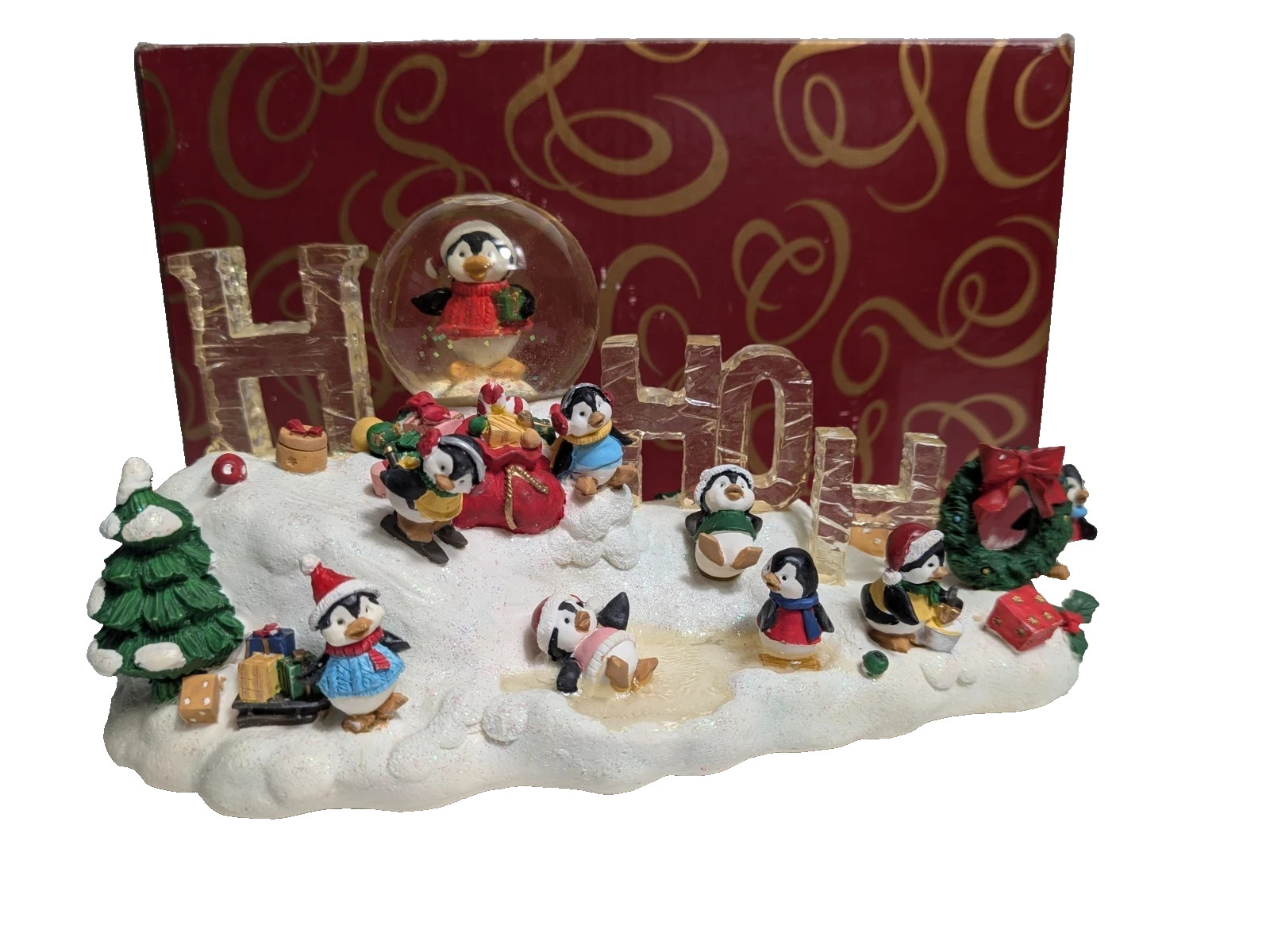 Rare San Francisco Music Box Company Ho Ho Ho Figurine Penguins Playing W/Box