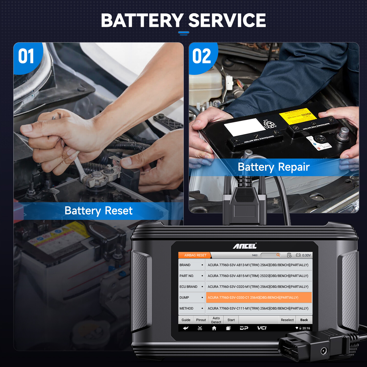 AR500 Airbag Module Repair Tool Car OBD2 Diagnostic Scanner SRS Crash Code Clear
