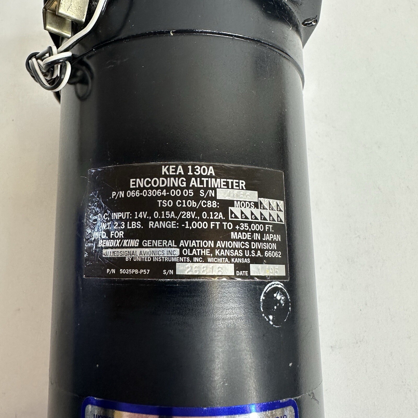 Bendix King KEA 130A Encoding Altimeter 066-03064-0005 Repaired with FAA 8130-3