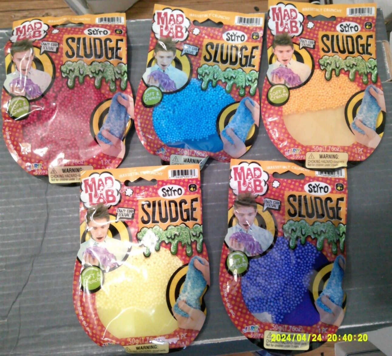 5 NEW Mad Lab Styro Sludge YELLOW BLUE RED ORANGE Soft Crunchy Ooze Slime
