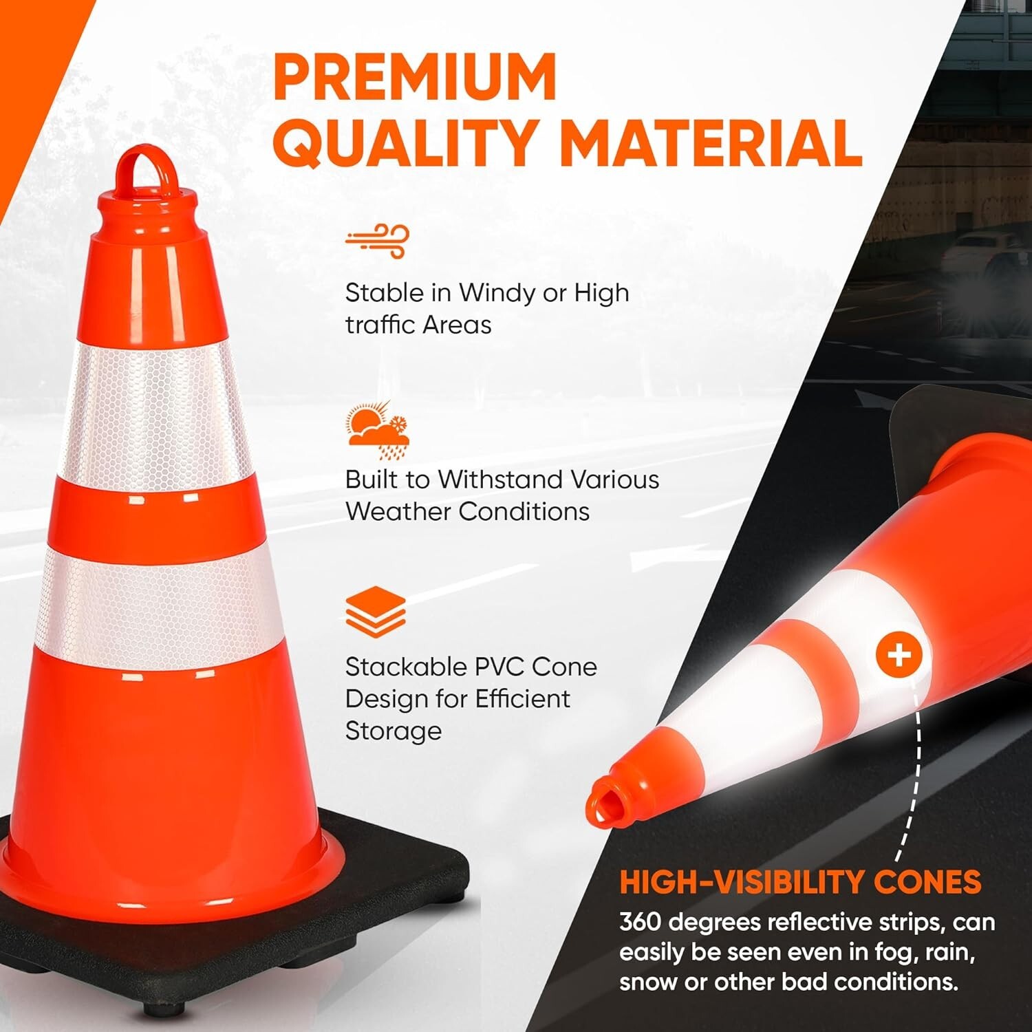 Pyle 18" PVC Cone - 10 Pieces High Visibility Structurally Stable