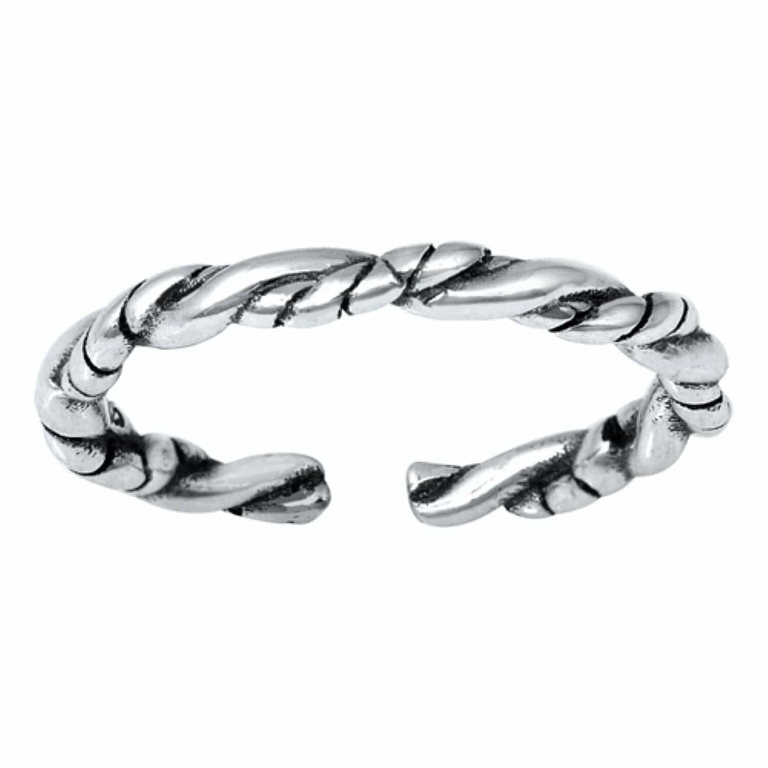 Twist Rope Toe Ring - .925 Stirling Silver with Rhodium Plating - Adjustable