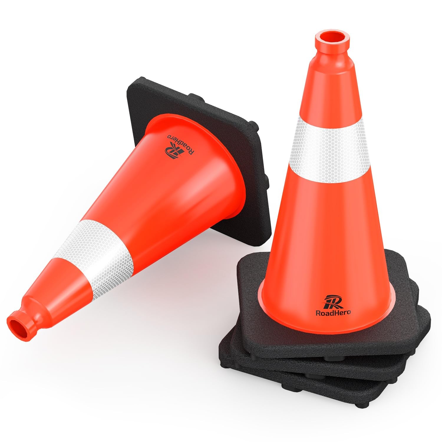4 Pack Traffic Safety Cones 18 Inch Orange PVC Reflective Weighted Base