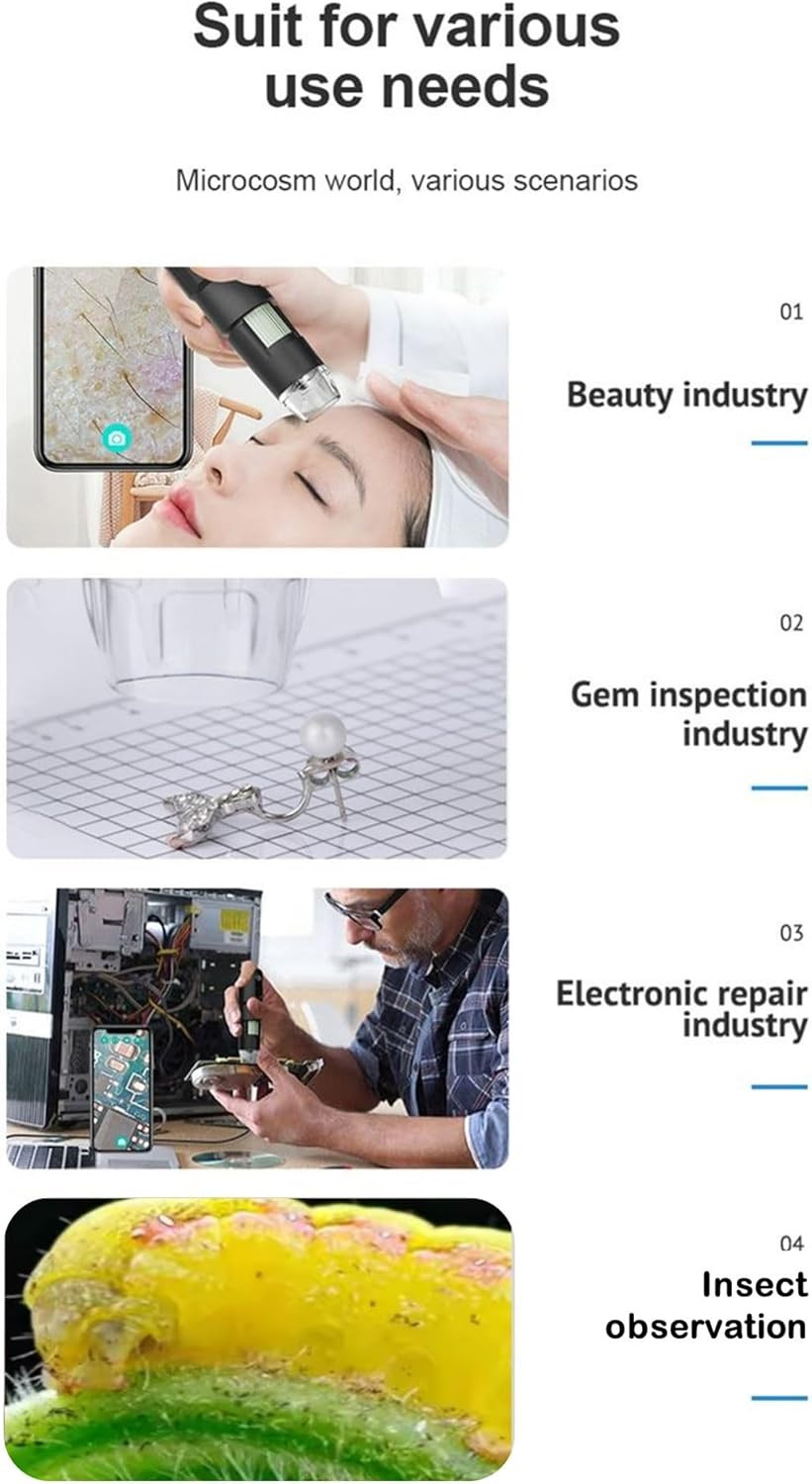 USB Digital Microscope, 50X-1600X Magnification Handheld, 1920P HD 8 LED Lights,