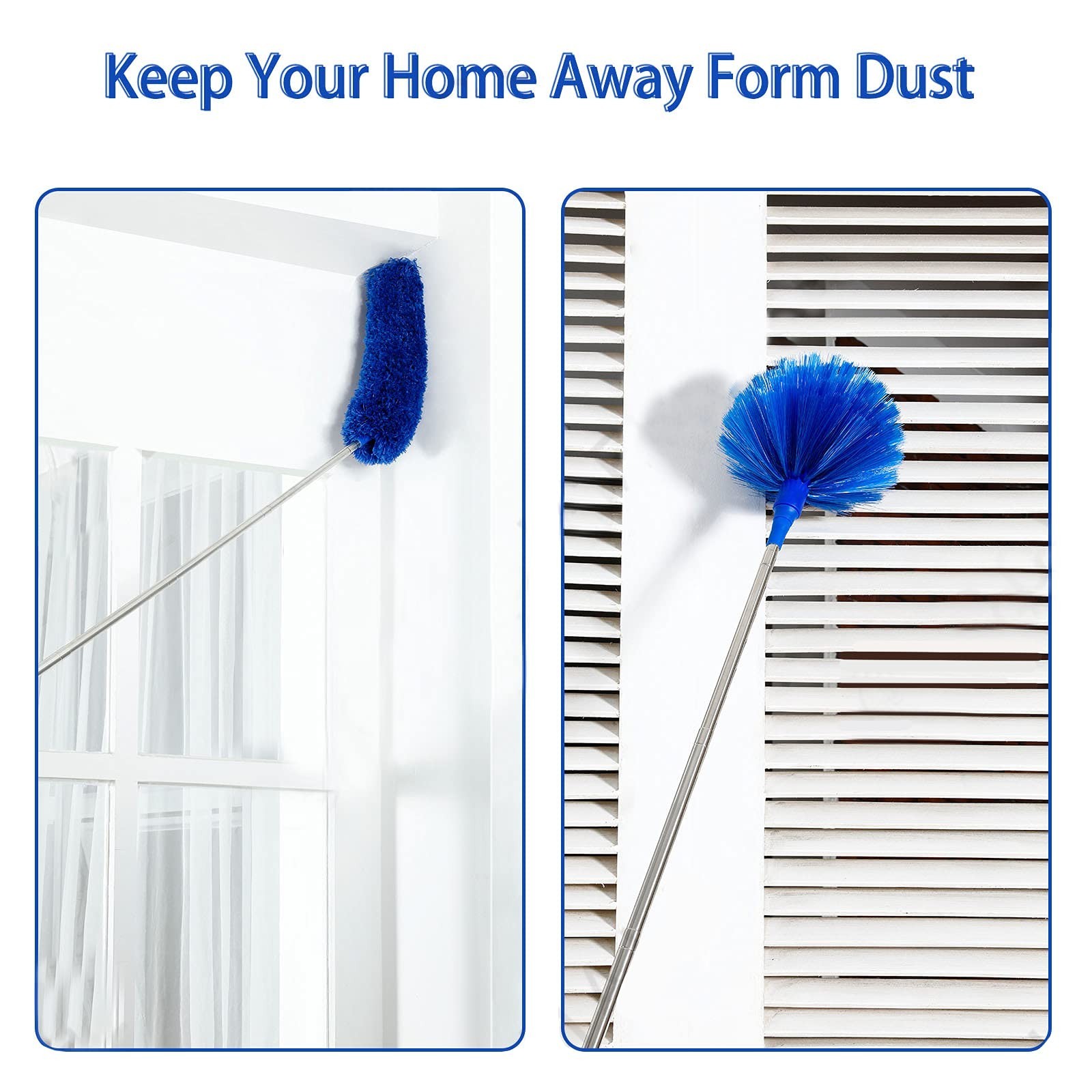 Duster, Microfiber Dusters with 2 Handle Sets, Durable 15-100 Inches Long Tel...