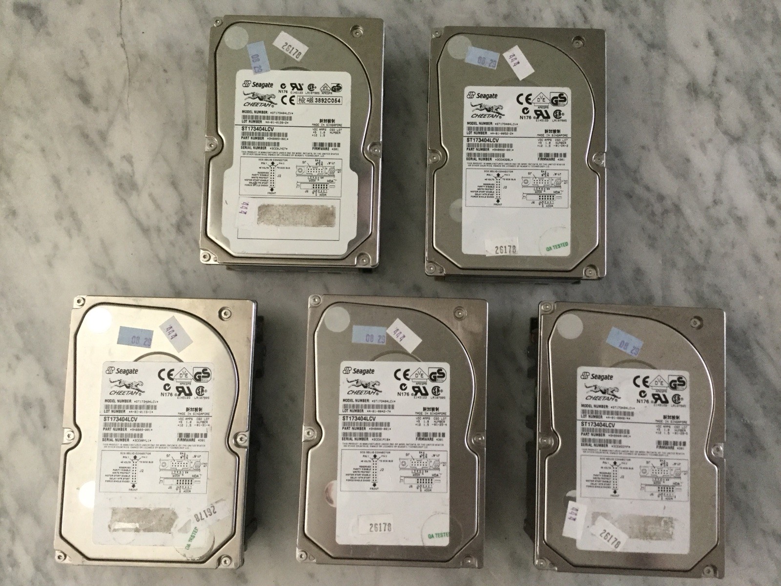 LOT 5 ST173404LCV Seagate Cheetah 73.4GB 10K RPM Ultra160 SCSI 80-Pin 16MB 3.5