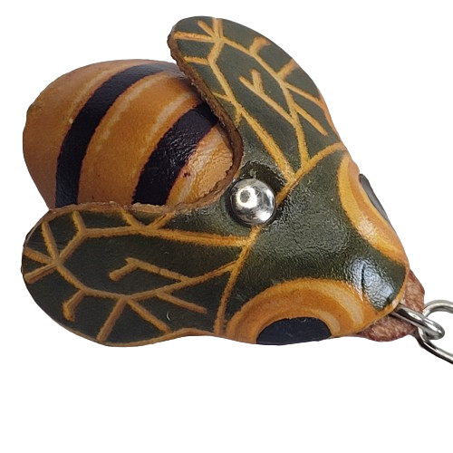 Bee Leather Keychain Bumblebee  Ring Fob KeyRing Key Chain Charm Handcrafted