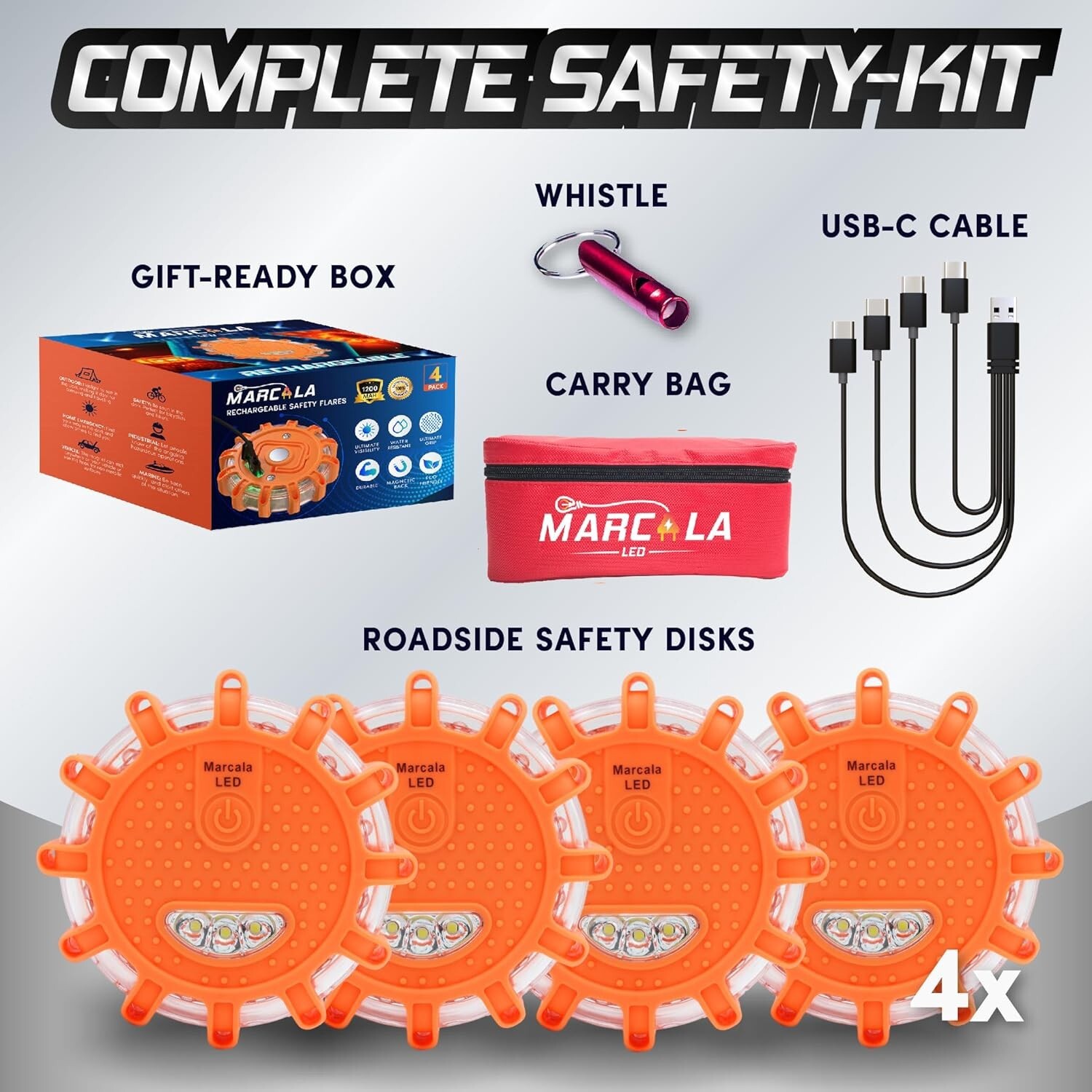 4-Pack Rechargeable LED Emergency Flares - 30-Hour Run Time & High Visibility
