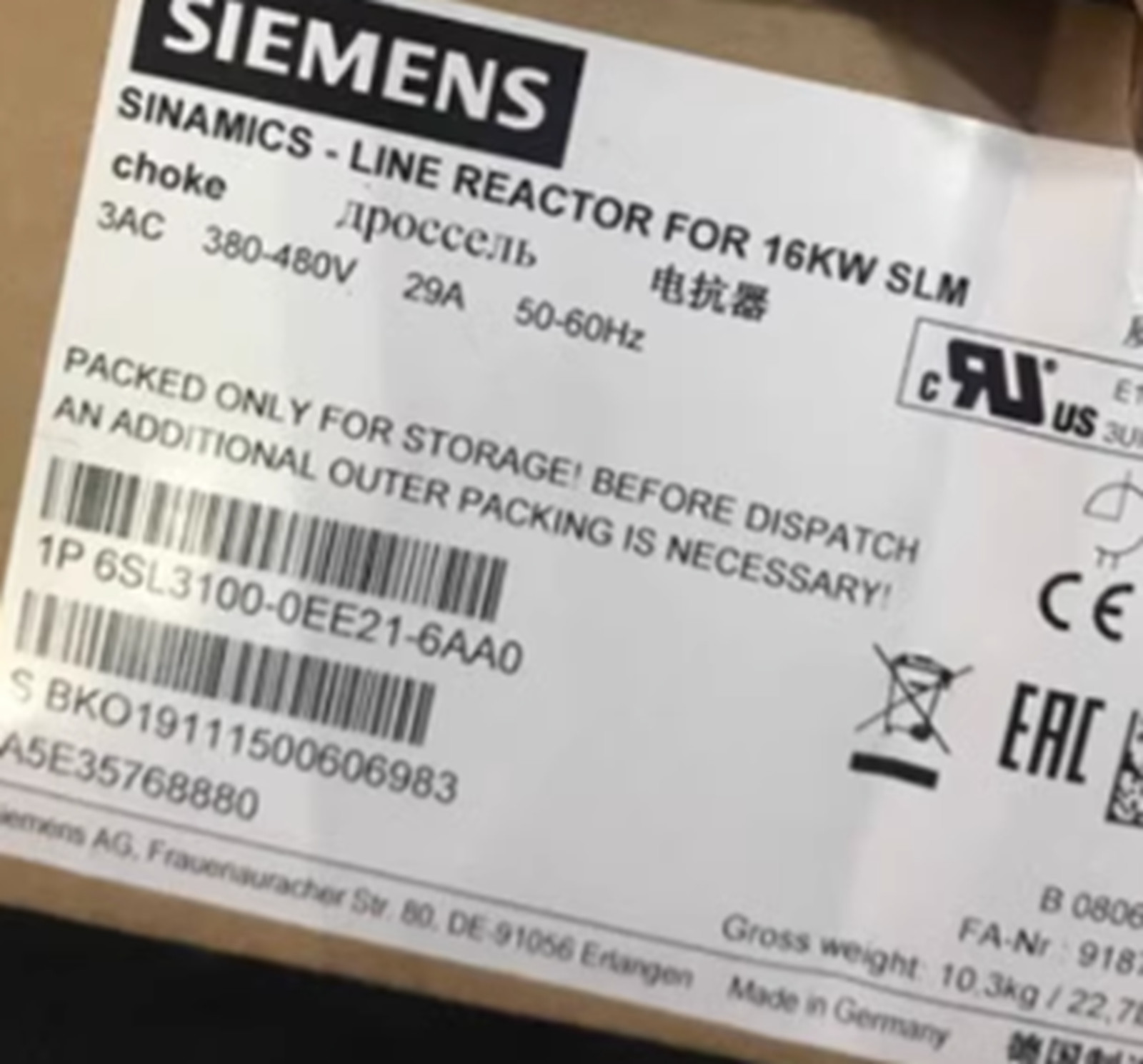 NEW SIEMENS 6SL3100-0EE21-6AA0