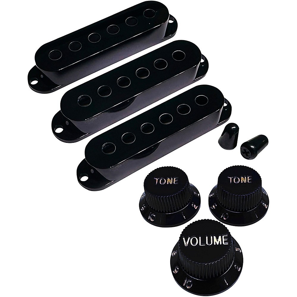 AxLabs Set Of Single Coil Pickup Covers Modern 52/50/48,Switch Tps,Knobs Gld-Blk