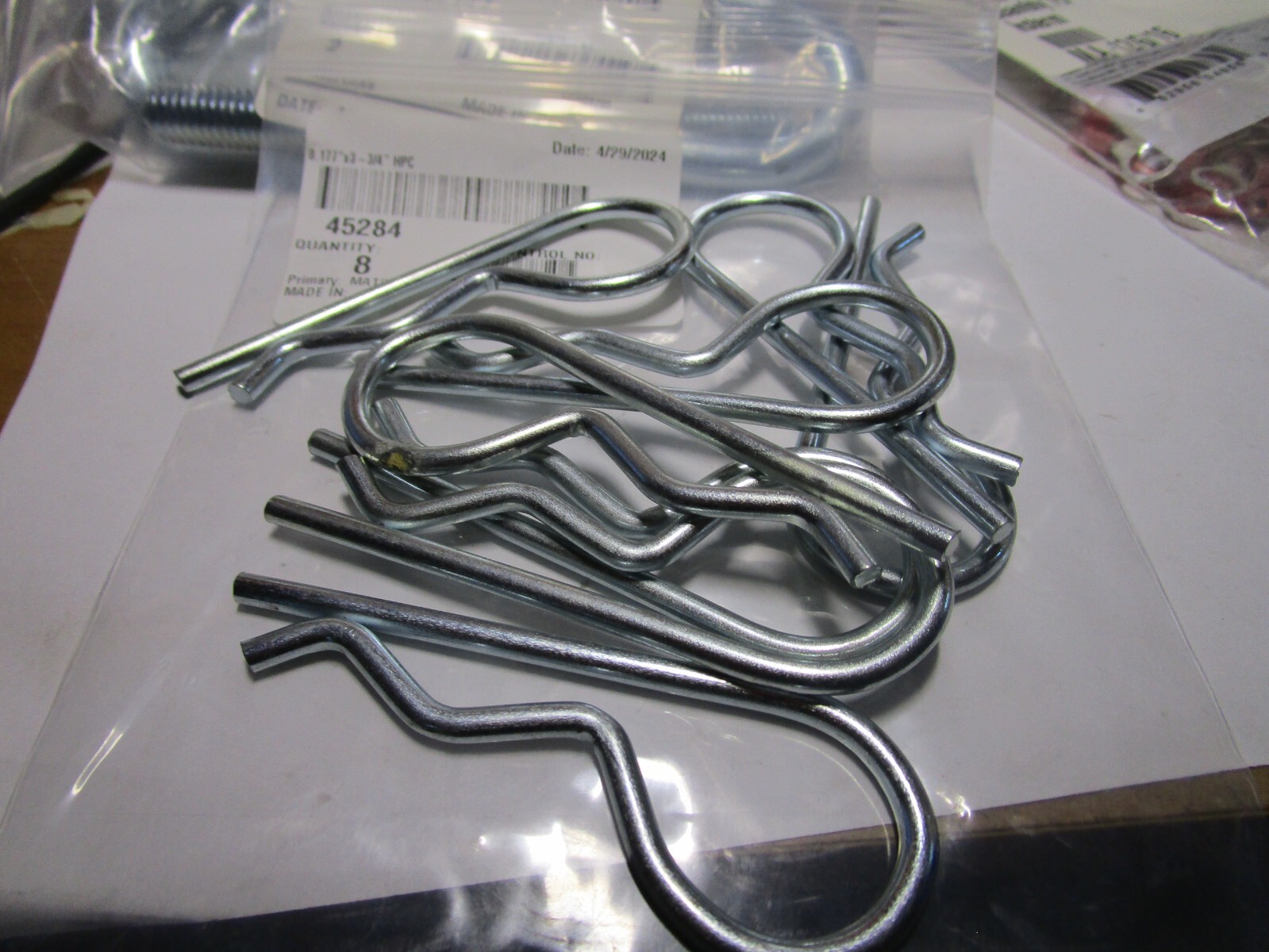 0.177" x 3-3/4" OAL Zinc Plated Hairpin Cotter (7/8" - 1-1/4" Shaft Size) QTY 8
