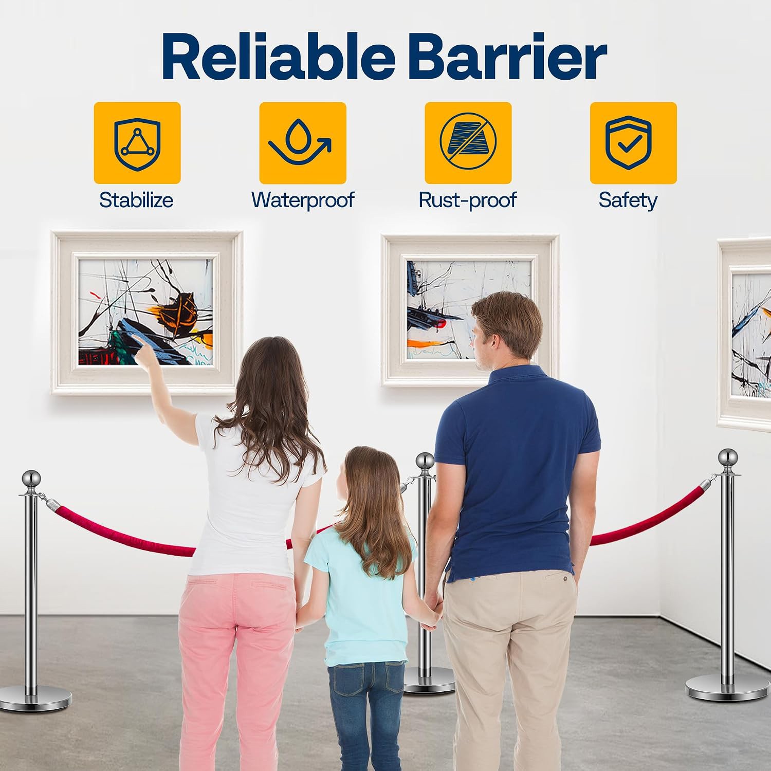 6PCS Stanchion Post Set with 4 Velvet Ropes Crowd Control Barriers Queue Posts