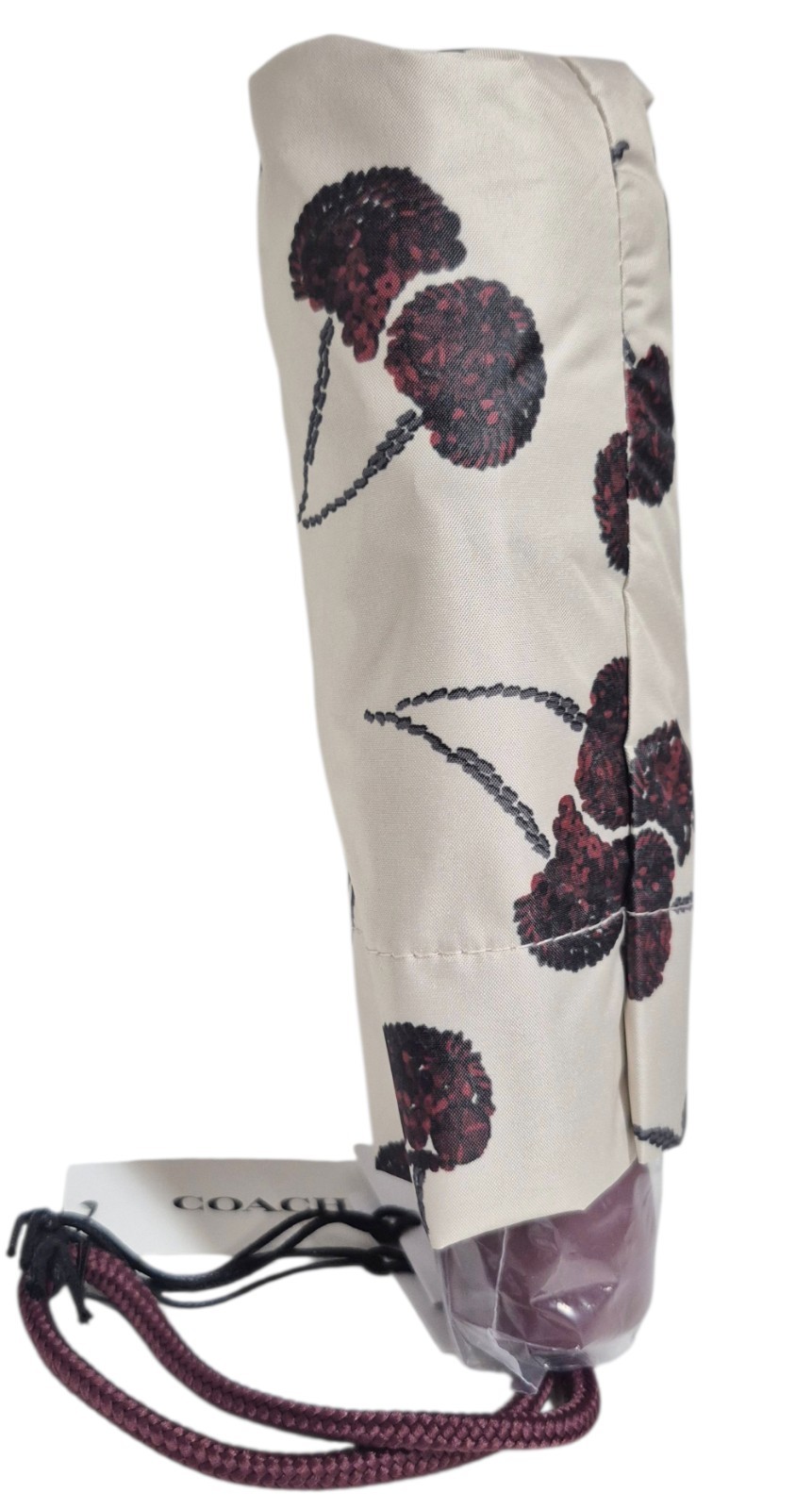 Coach UV Protection Mini Umbrella with Cherry Print Silver Chalk Multi CDF36 NWT