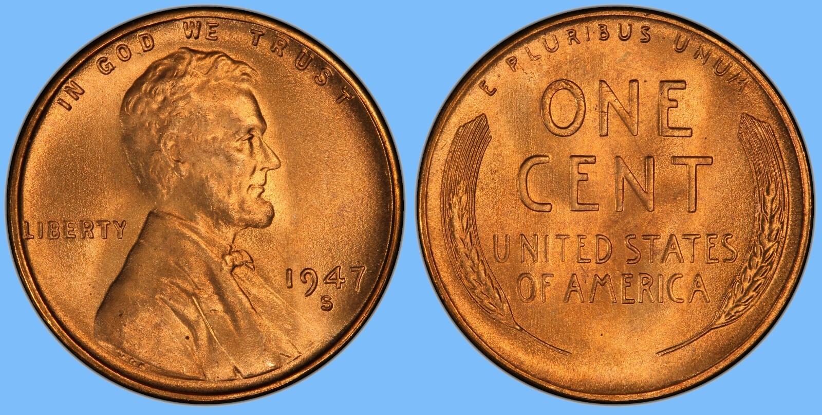 1947 S Lincoln Wheat Cent Penny ~ BU UNCIRCULATED ~ 1c Coin Collectible