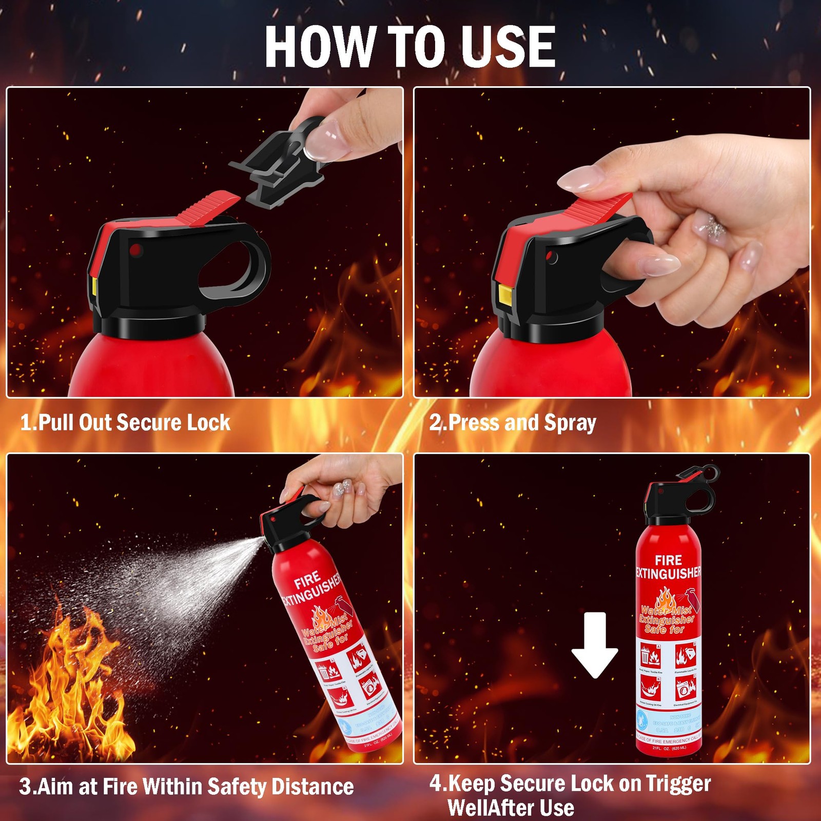1 Pack Fire Extinguisher for Home, Kitchen, Car, and Grill,Ompact WaterBased ...