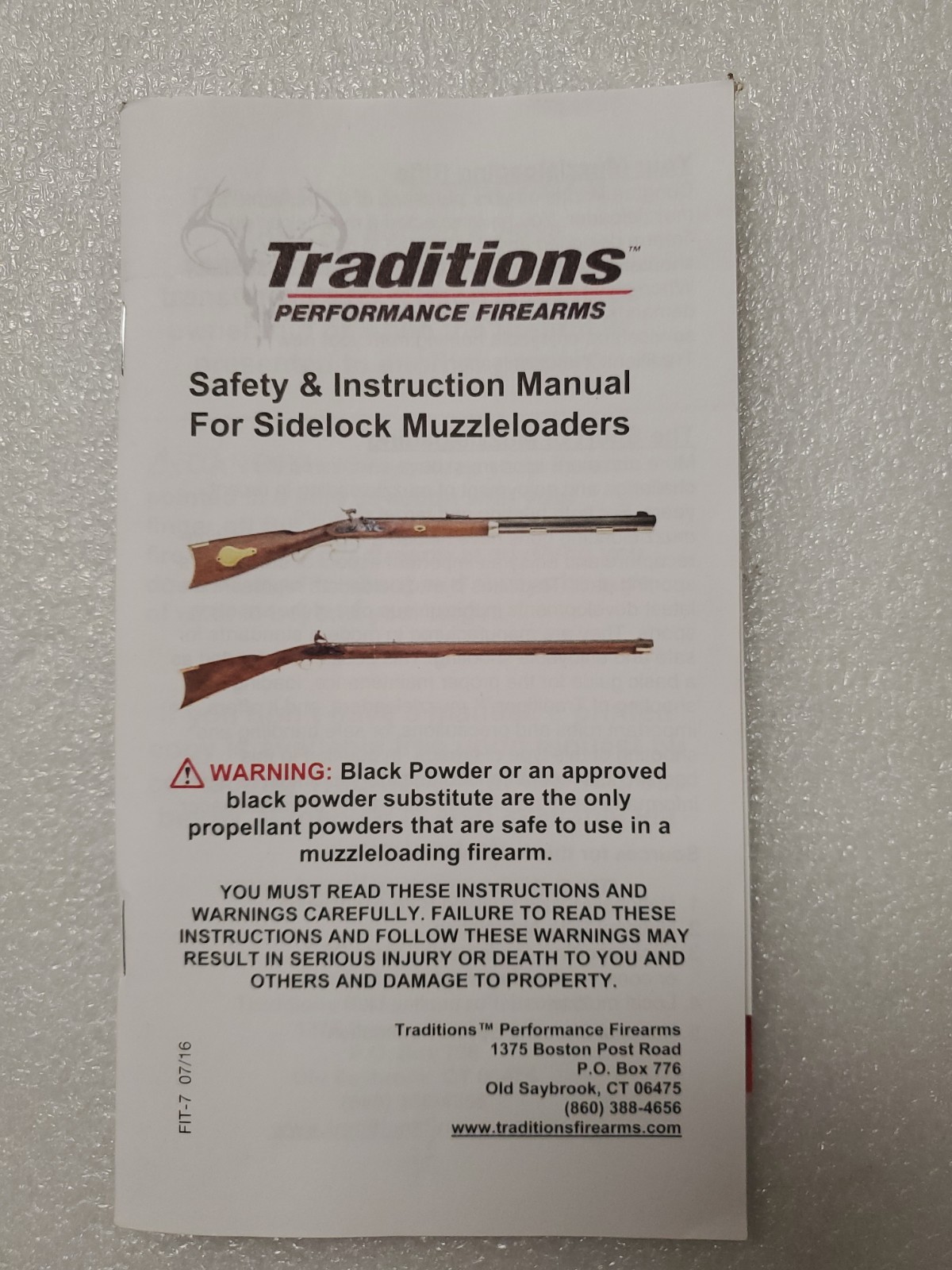 Traditions Performance Safety & Instruction Manual For Sidelock Muzzleloaders