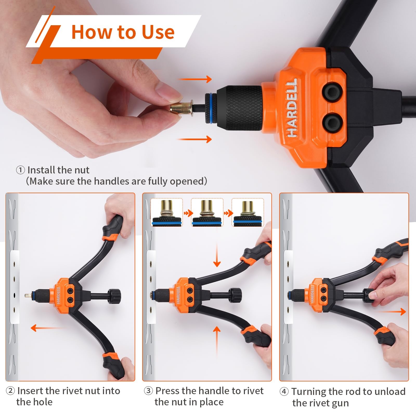 HARDELL Rivet Nut Tool, 14" Rivnut Tool with Upgraded Orange