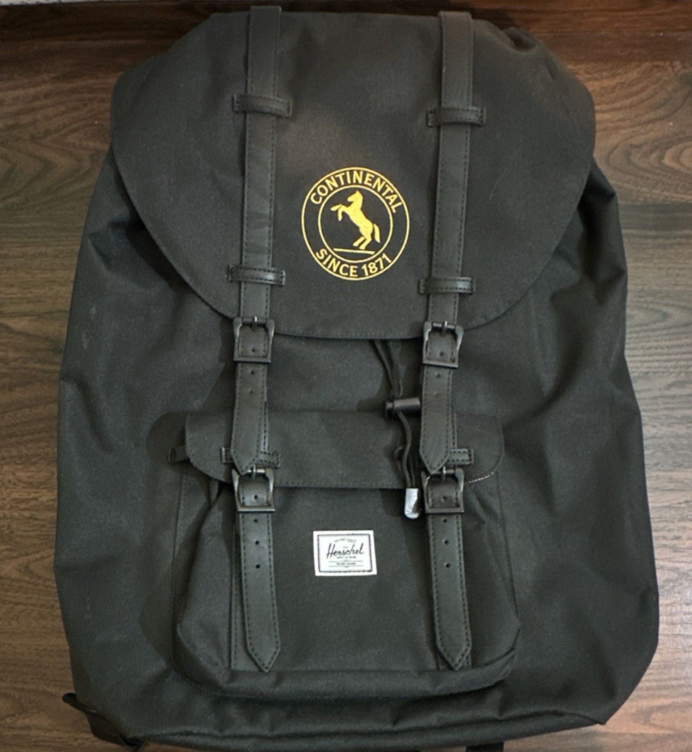 Herschel Black Hiking Backpack Canvas Buckle Padded Straps Laptop Compartment