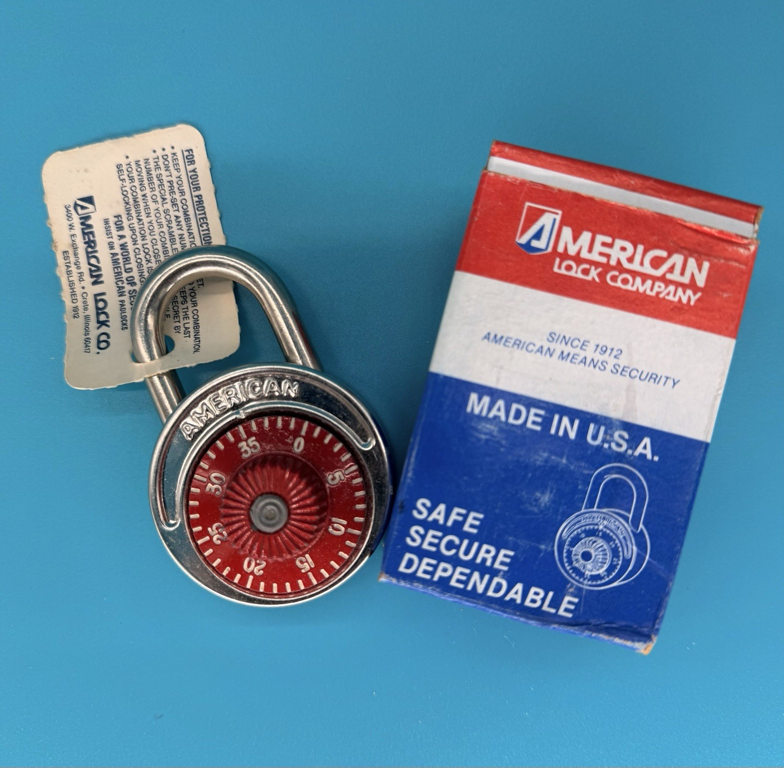 American Lock Co Combination Lock Stainless Steel RED-NEW In Box-W/combination