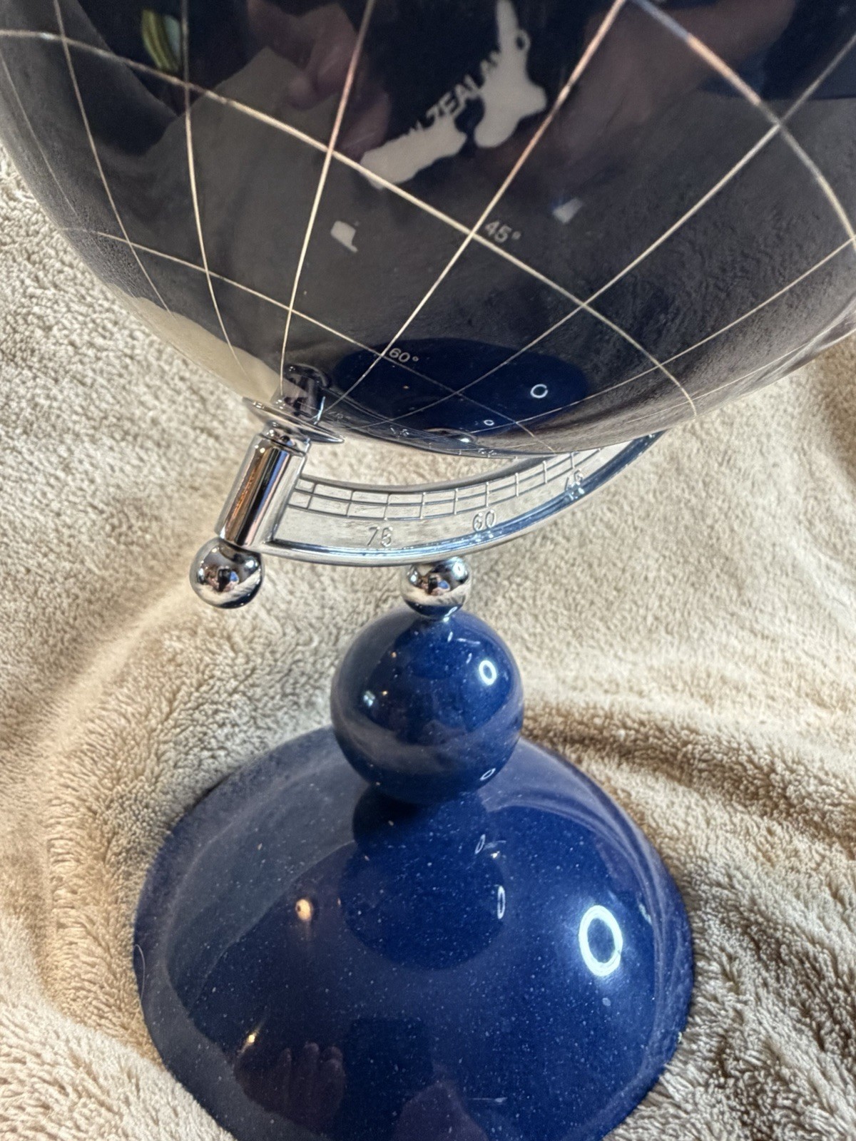 Blue Semi Precious Gemstone 5" Earth Globe With Stand