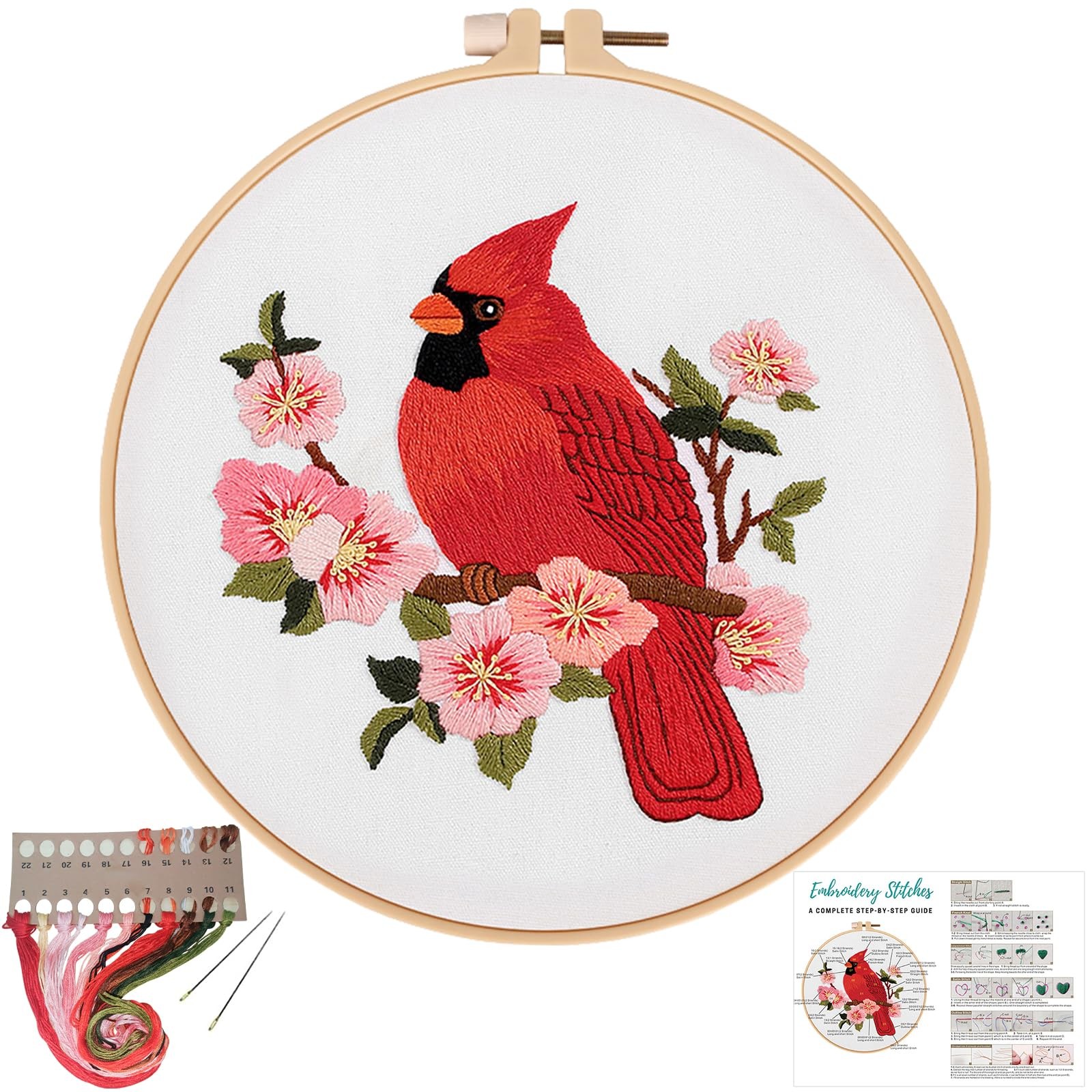 Louise Maelys Cardinal Embroidery Kits for Beginners with Bird Small, kit-23