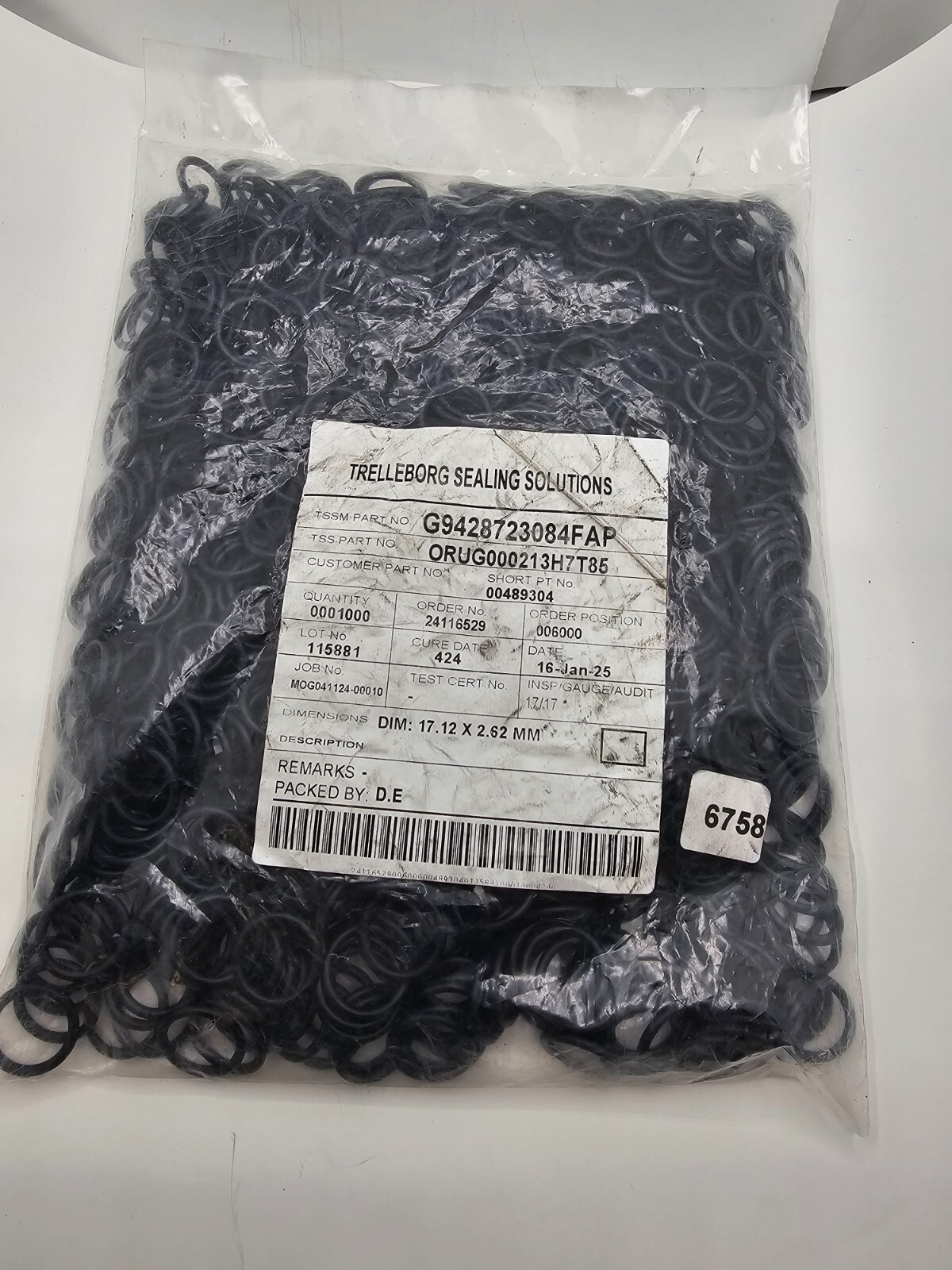 (QTY 1000) Trelleborg 17.12 x 2.62mm Black O-Ring ORUG000213H7T85 G9428723084FAP