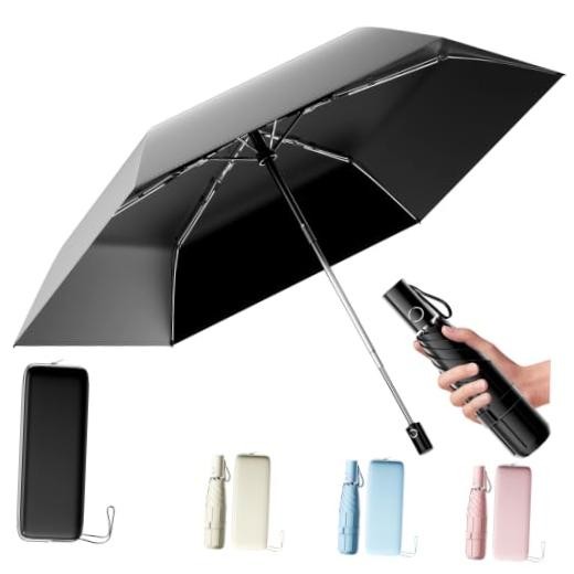 Moorrlii UPF 50+ Compact Travel Umbrella, Windproof Automatic UV Umbrella Black