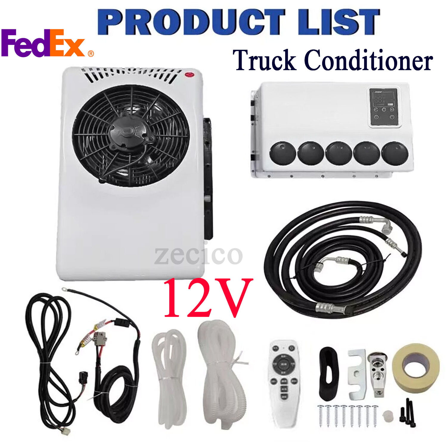 12V 12000 BTU Truck Cab A/C RV Air Conditioner Split Fit Semi Trucks Bus Caravan