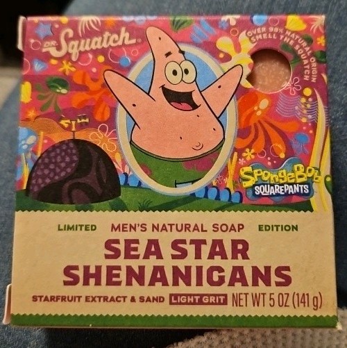 Dr. Squatch Ltd Ed. Bar Soap Spongebob Sea Star Shenanigans Light Grit MEN’S