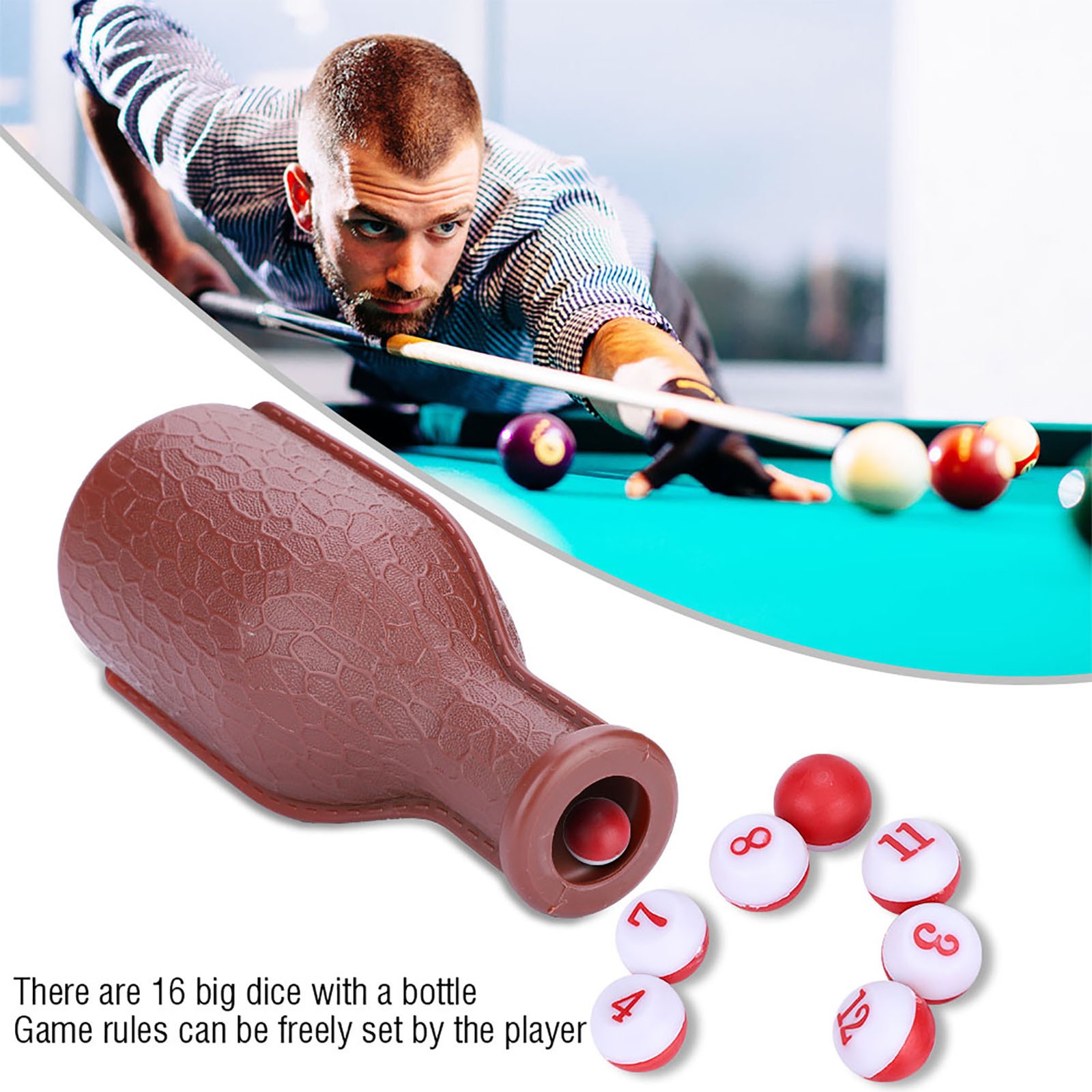 Pool Dice Set With Shaker Bottle For Billiards Games