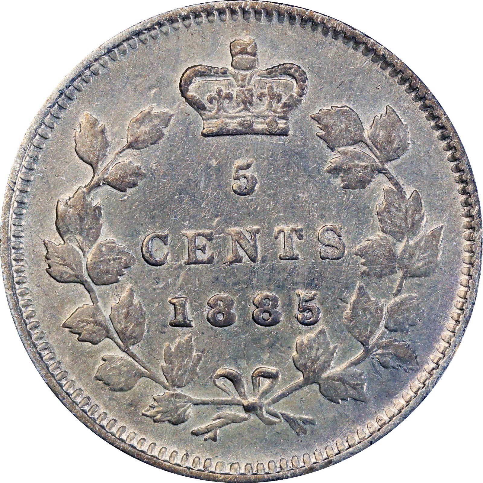 1885/5 Canada 5 Cent, Small 5 over 5, RP-2 - PCGS EF Detail