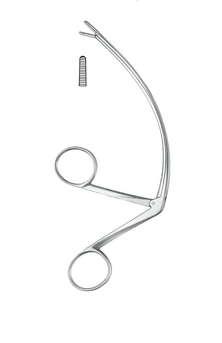 Carrol Tendon Pulling Forceps, 6", Curved Shaft, Serrated Jaw, Premium