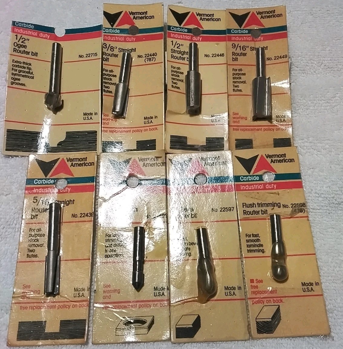8PC VERMONT AMERICAN 1/4" SHANK INDUSTRIAL DUTY CARBIDE ROUTER BIT SET USA 🇺🇸