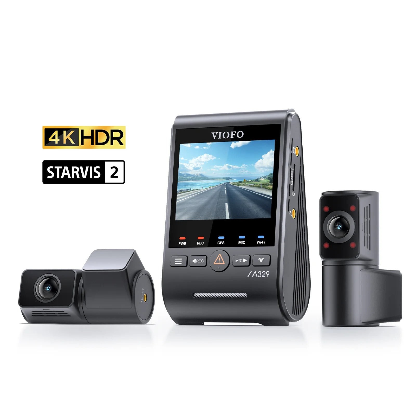 VIOFO A329S 3CH 4K 30FPS Front + 2K Wide 210° FOV Fisheye Cabin + 2K Rear Camera