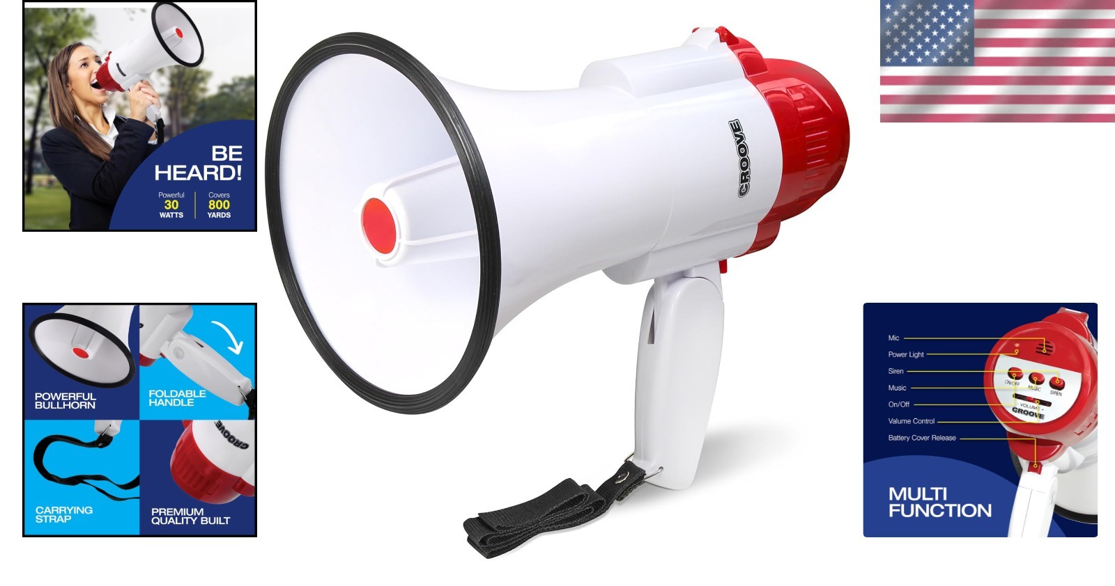 Compact 800 Yard Range Mini Bull Horn Speaker