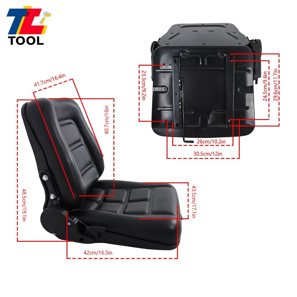 Universal Fold Down Forklift Seat with Adjustable Angle Backrest 0-90° Black