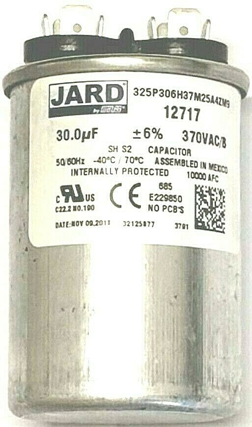 12717Jard Round Motor Run Capacitor 30  MFD 370VAC C22.2 NO.190  New