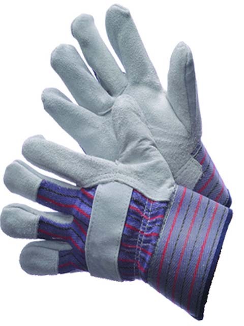 6 Pairs Work Gloves Leather Palm Shoulder Split 2 1/2" Rubberized Cuff - Size: L