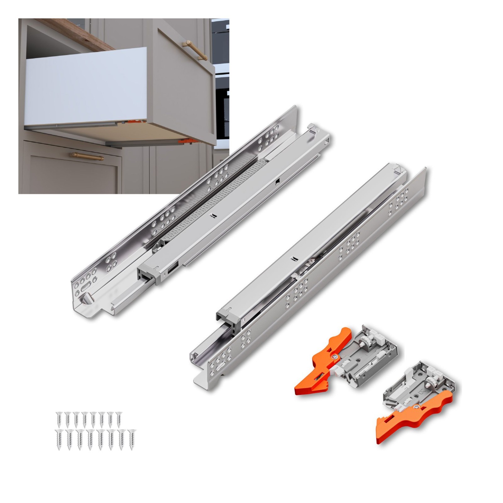 Undermount Drawer Slides Soft Close 12 15 18 & 21 inch For 1/2-5/8" Side Panel