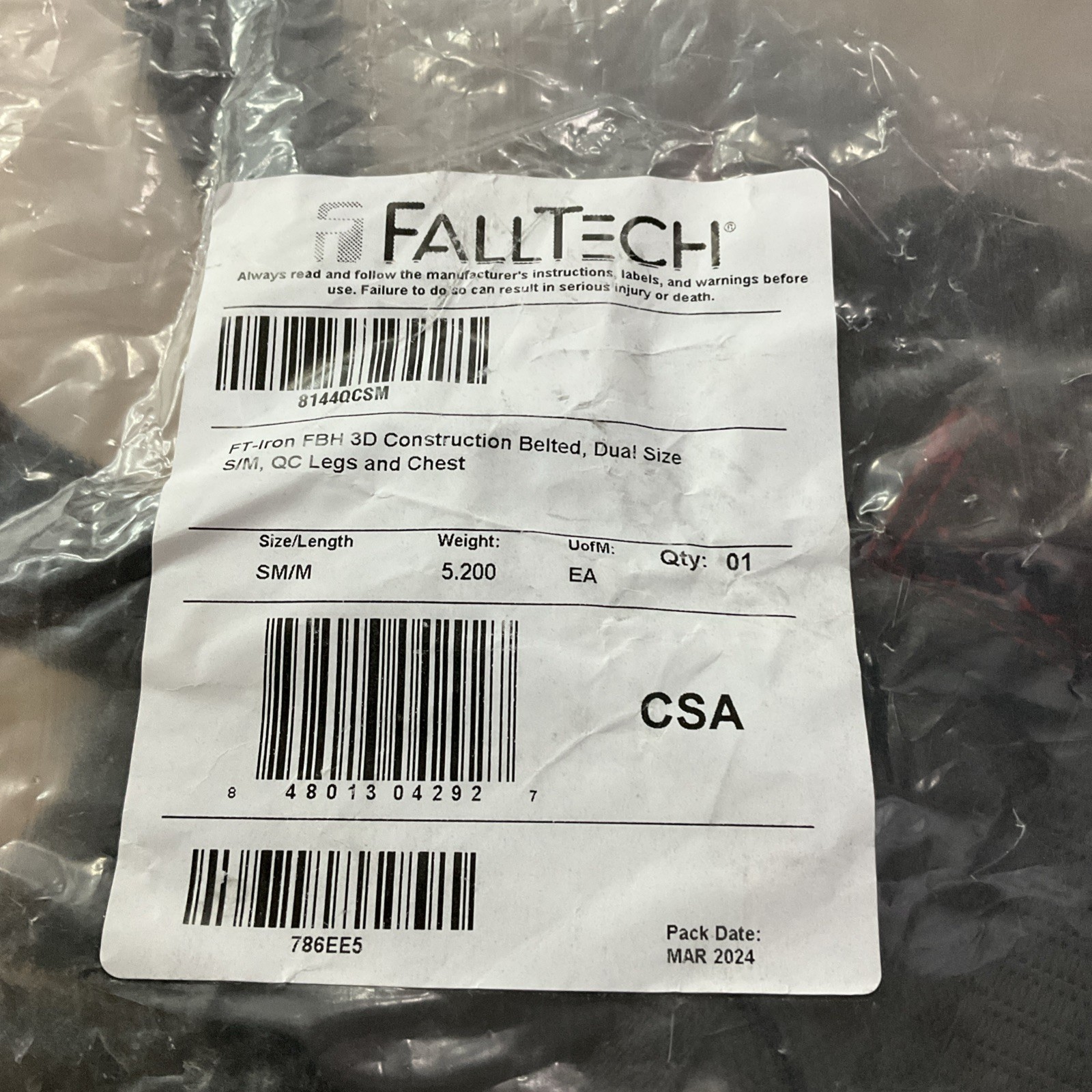 Falltech FT-Iron FBH 3D Belted QC Legs And Chest Sm/M Pack Date MAR 2024