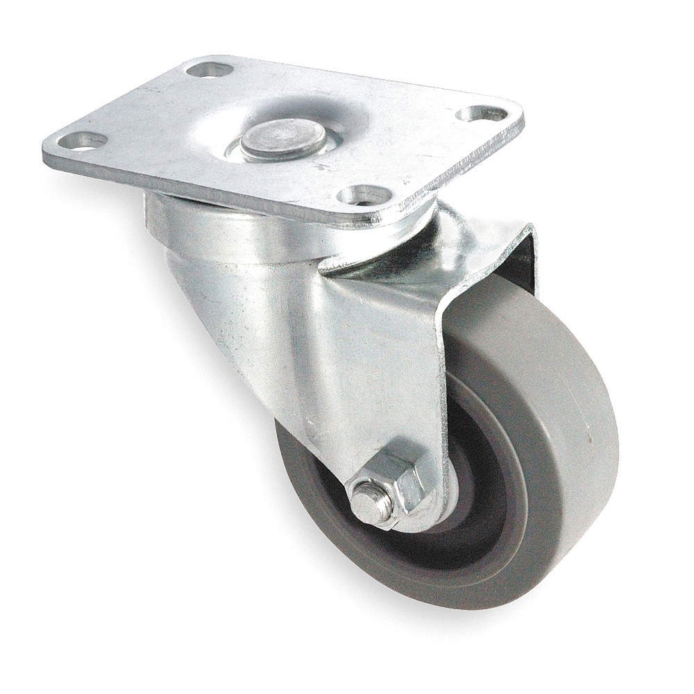 GRAINGER APPROVED 1UHX1 Plate Caster,Swivel,Rubber,5 1/8"H 1UHX1