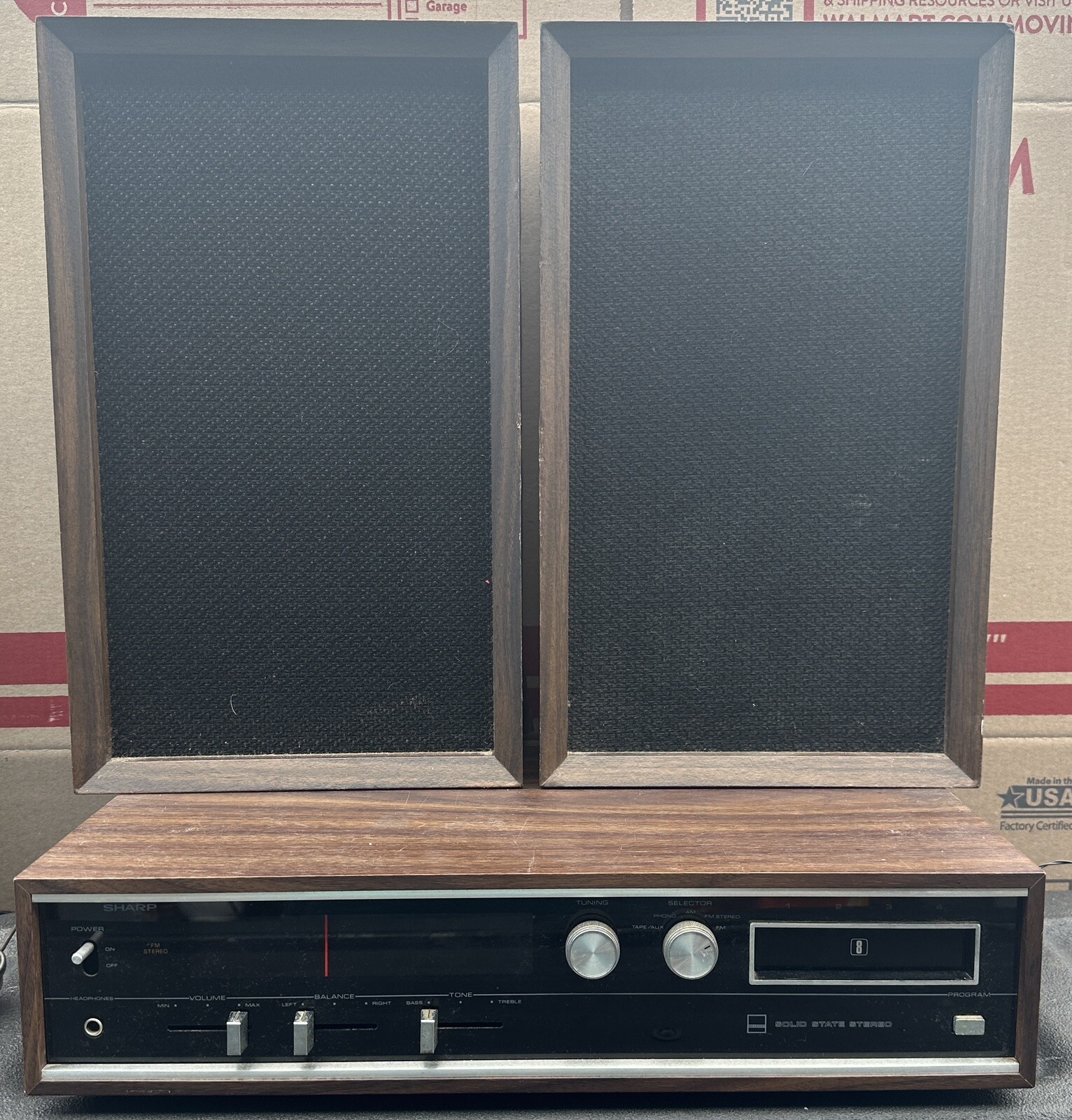 Sharp SR-113U Receiver W/8 Track &  Speakers AM/FM Stereo Vintage *READ* Tested